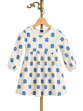 Old Navy Toddler Girl Ivory Floral Waffle Knit Dress 4T Long Sleeve Cottagecore